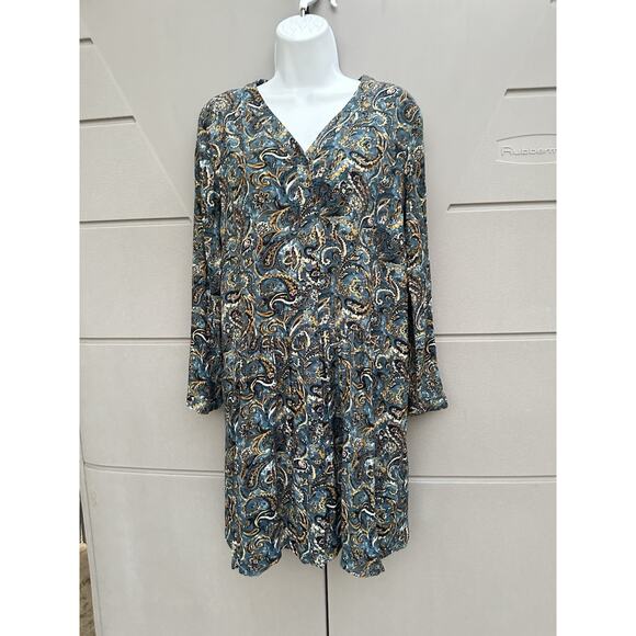 Garnet Hill paisley swirl Print drop waist silky viscose dress Sz 6 Boho Artsy - Picture 3 of 12